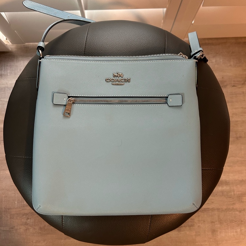 Coach Baby Blue Leather Rowan File Crossbody Bag